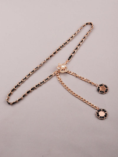 Black tone gold metal embellished waist chain for women - Odette