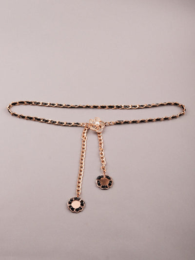 Black tone gold metal embellished waist chain for women - Odette