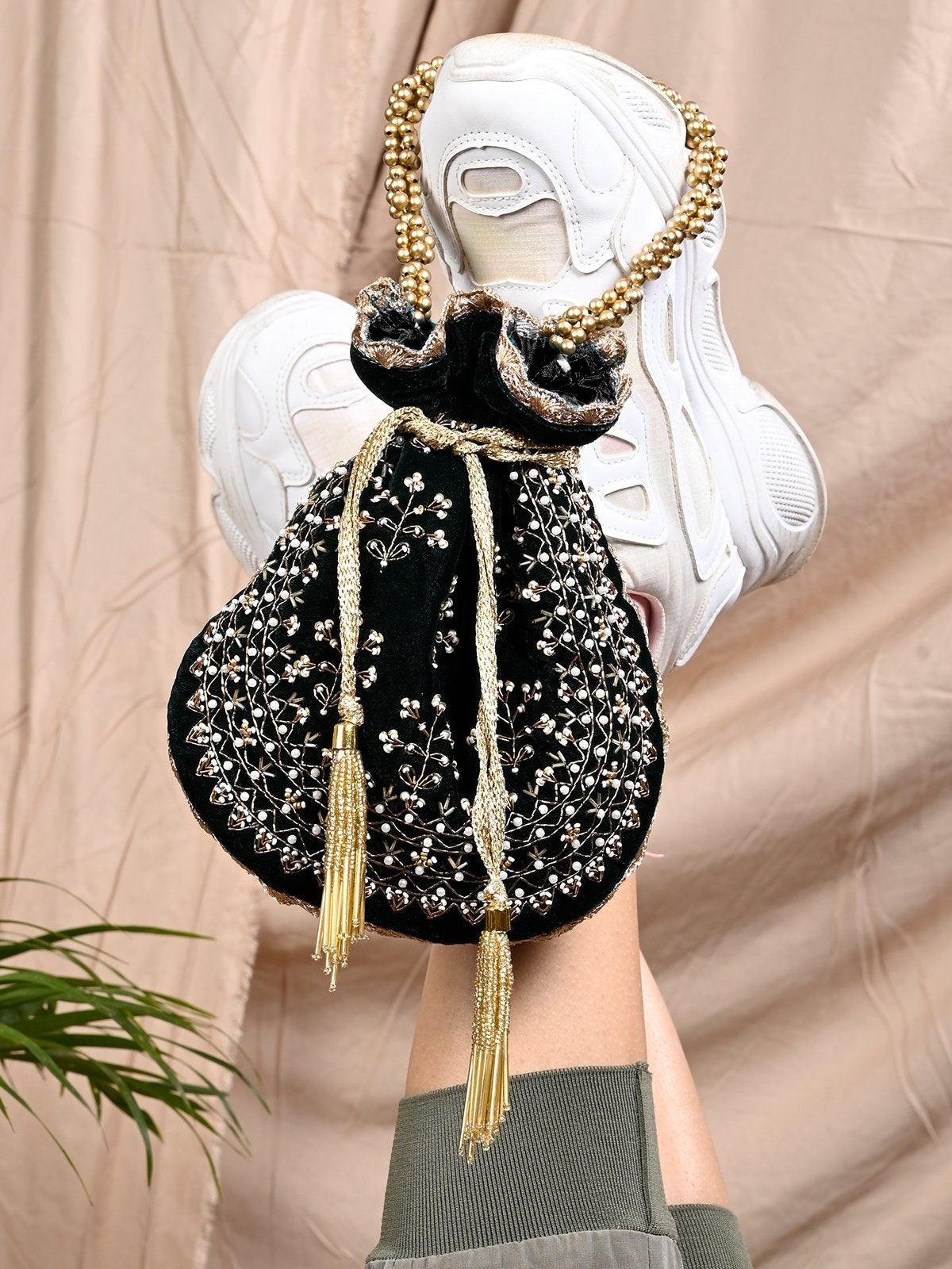 Buy Black Velvet Potli Bag – Odette