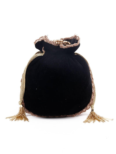 Black Velvet Potli Bag - Odette