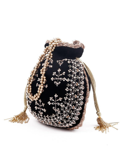 Black Velvet Potli Bag - Odette