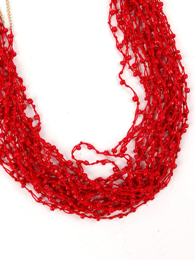 Blood Red Airy Beaded Multistrands Necklace - Odette