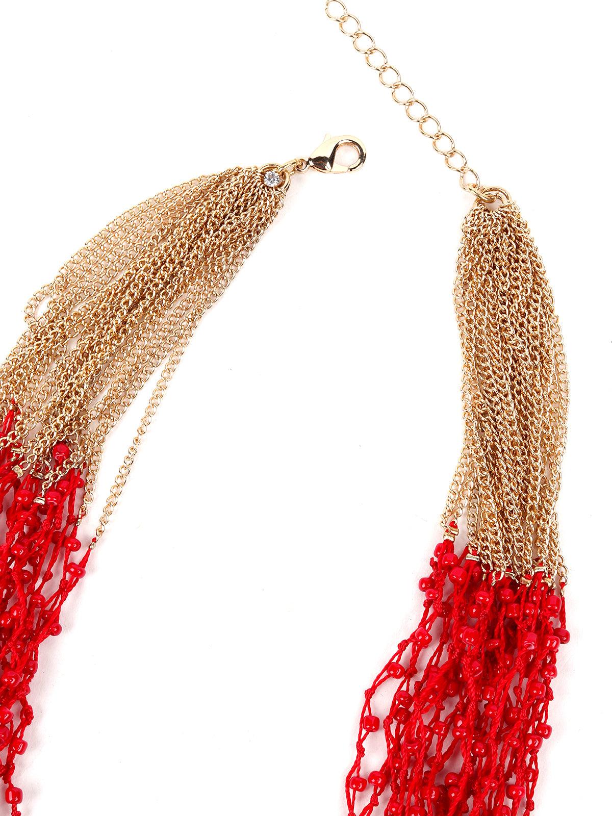 Blood Red Airy Beaded Multistrands Necklace - Odette