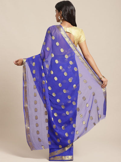 Blue Casual Chiffon Solid Saree With Unstitched Blouse - Odette