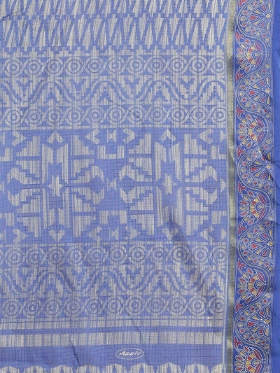 Blue Casual Silk Blend Printed Saree With Unstitched Blouse - Odette