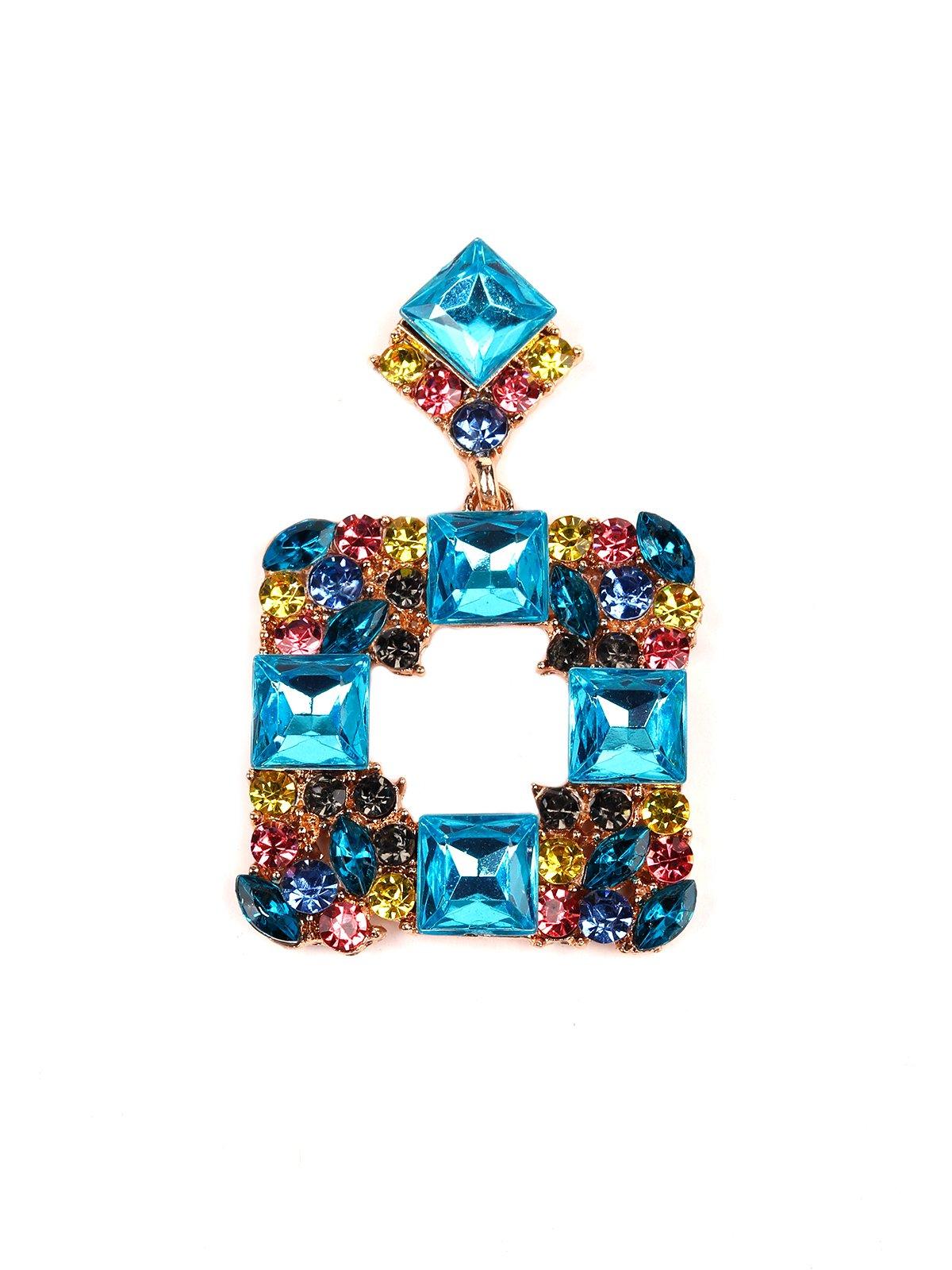 Blue coloured gemstone style square shape earrings - Odette