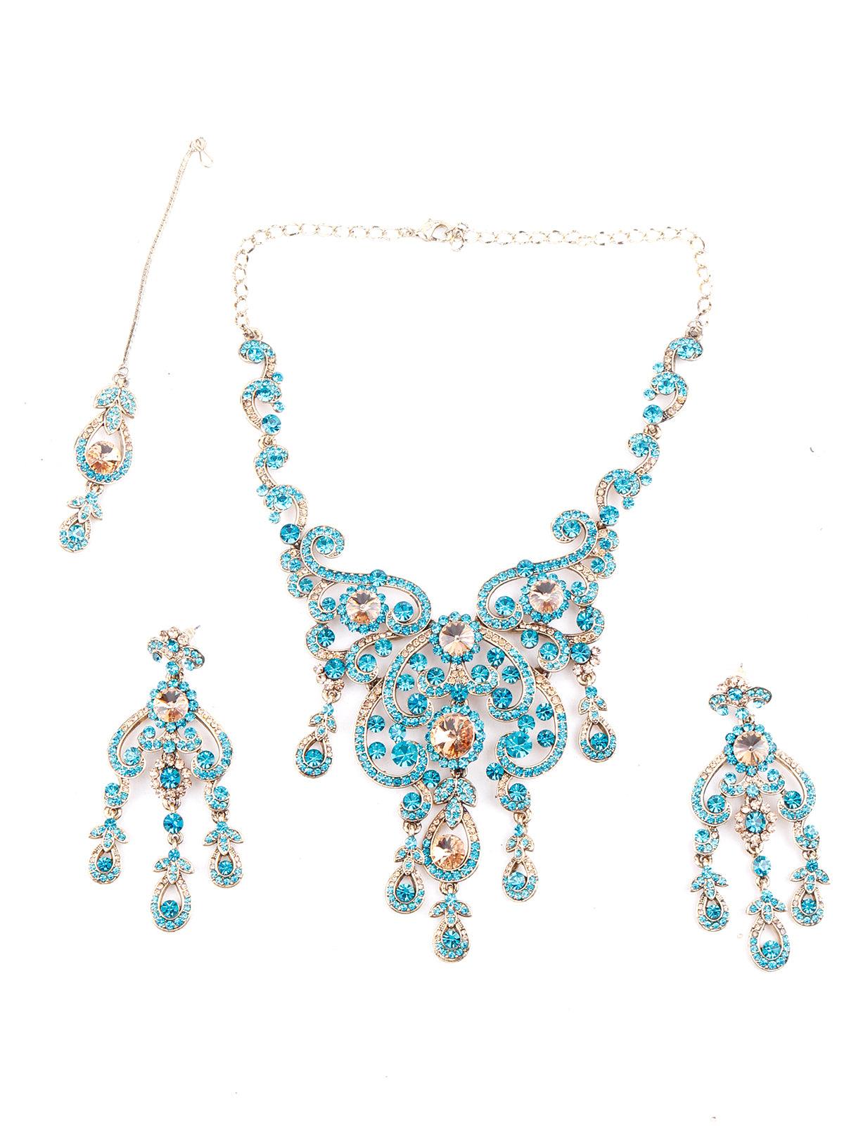 Blue Crystal Necklace Set - Odette