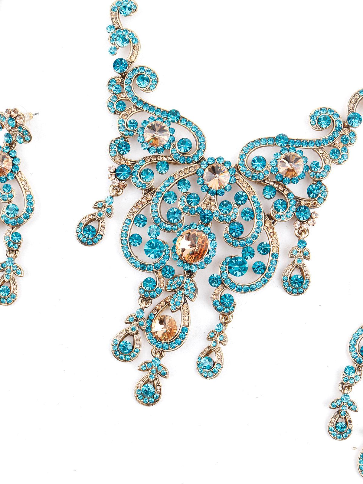 Blue Crystal Necklace Set - Odette