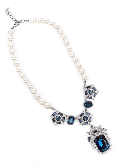 Blue crystal pearl pendant necklace - Odette