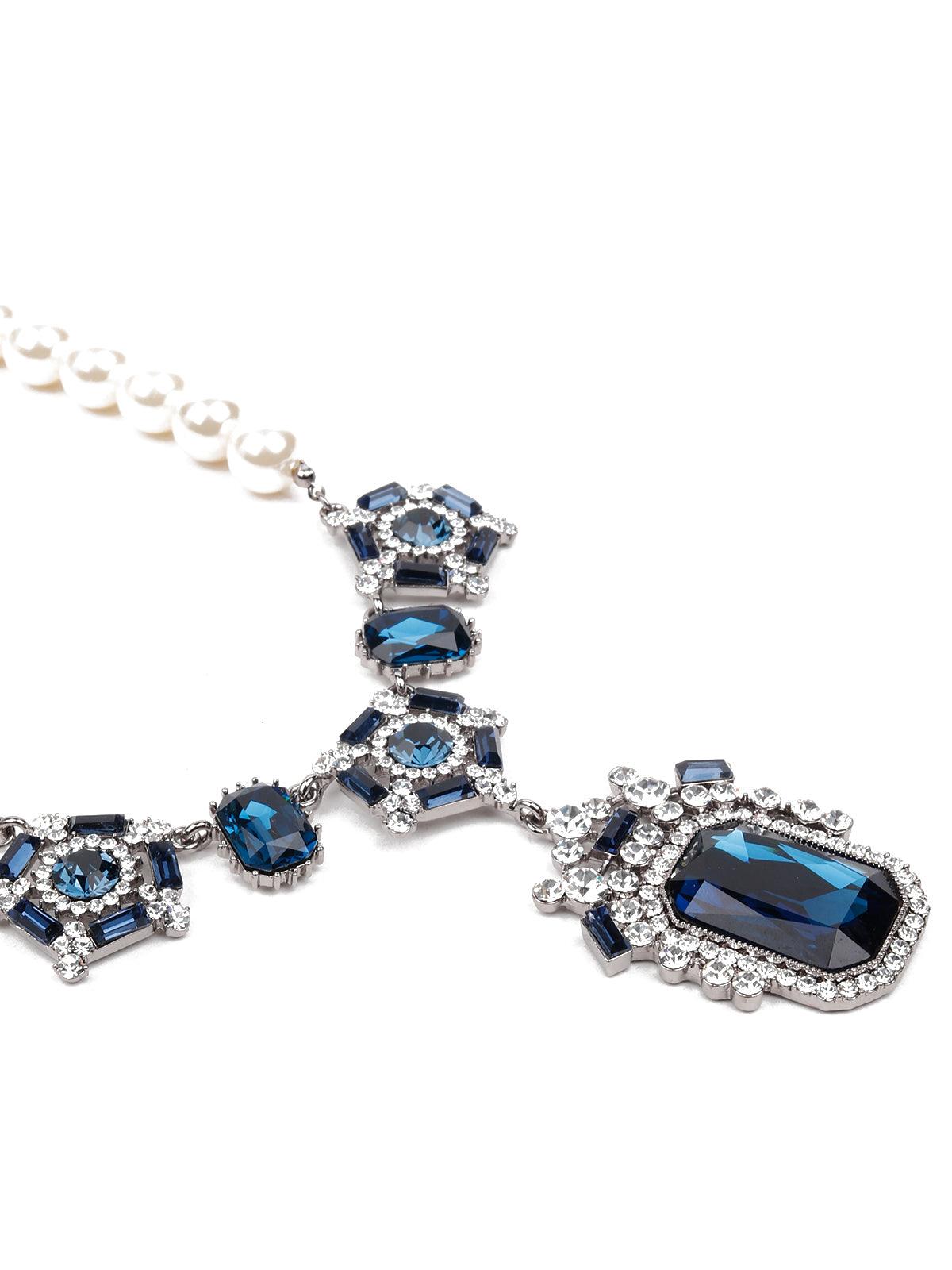 Blue crystal pearl pendant necklace - Odette