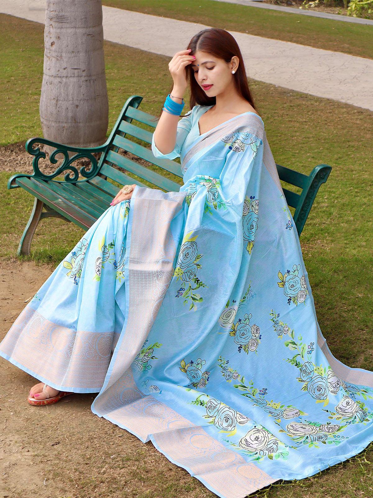 Blue Elegant Soft Silk Saree - Odette