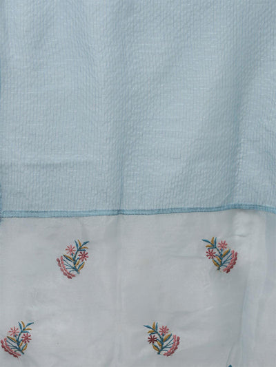 Blue Embroidered Straight Kurta Trouser With Dupatta Set - Odette