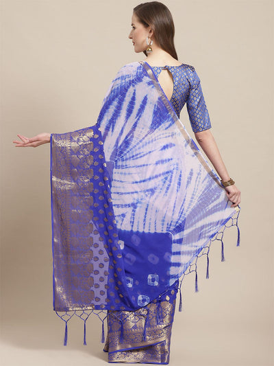 Blue Festive Georgette Woven Saree With Unstitched Blouse - Odette