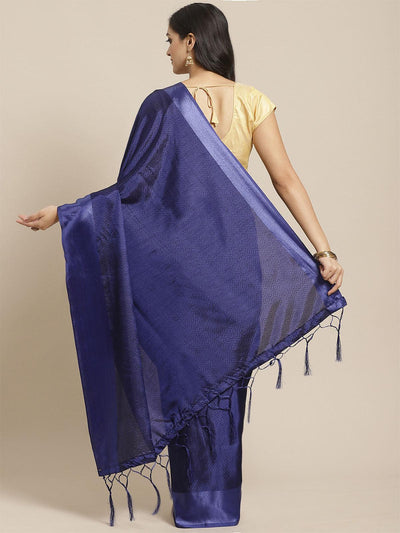 Blue Festive Satin Solid Saree With Unstitched Blouse - Odette