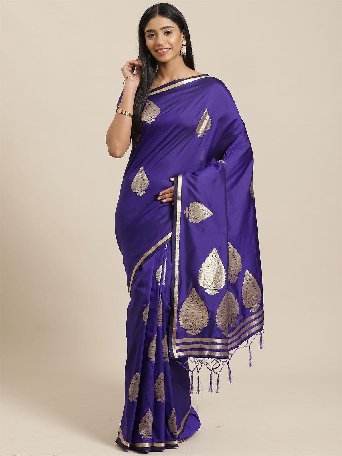 Blue Festive Silk Blend Woven Saree With Unstitched Blouse - Odette