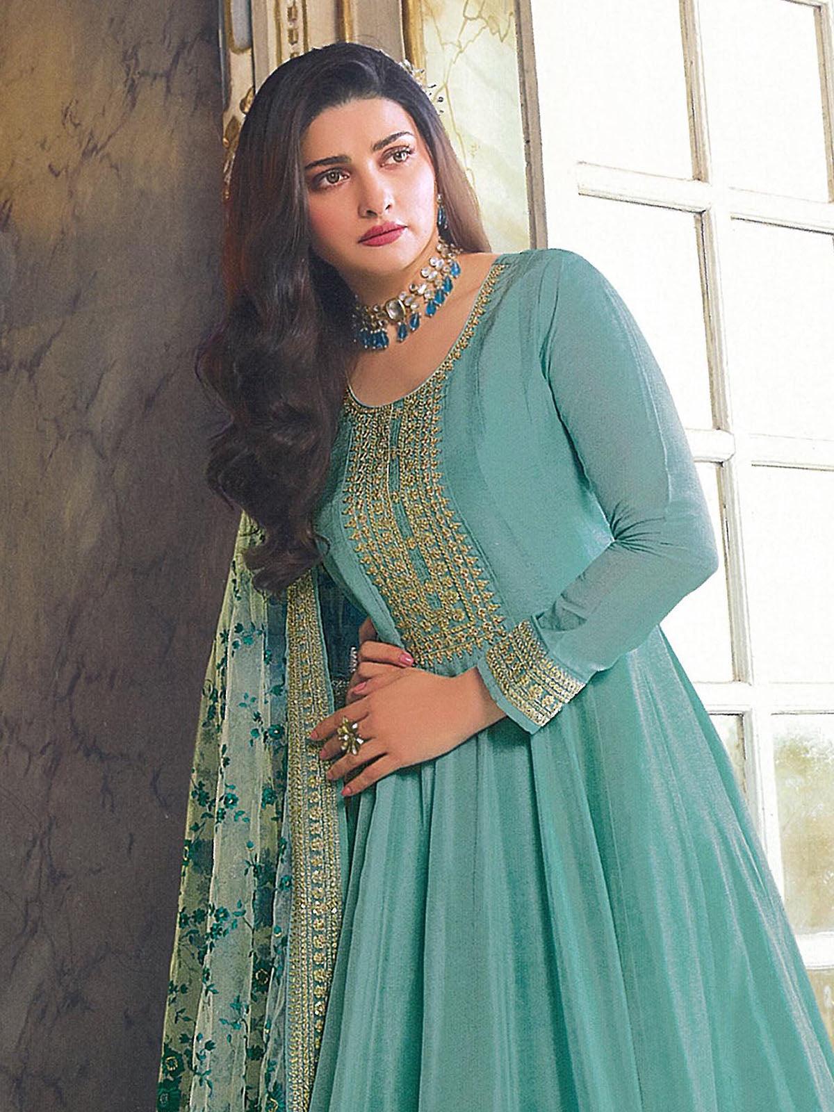 Georgette Semi Stitched Salwar Kameez for Women - Green