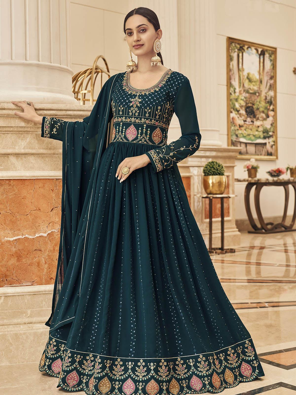 Light Green Floor Length Embroidered Anarkali Suit - Salwar Kameez Designer  Collection