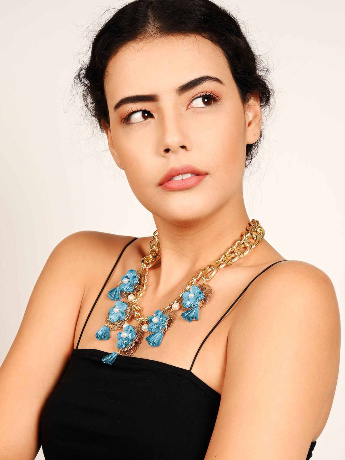 Blue Floral Statement Necklace - Odette