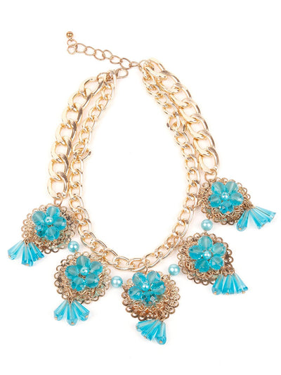 Blue Floral Statement Necklace - Odette