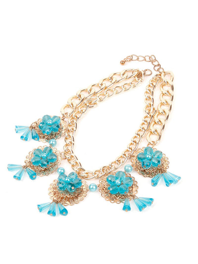 Blue Floral Statement Necklace - Odette