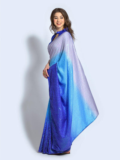 Blue Georgette  designer embroidery saree - Odette