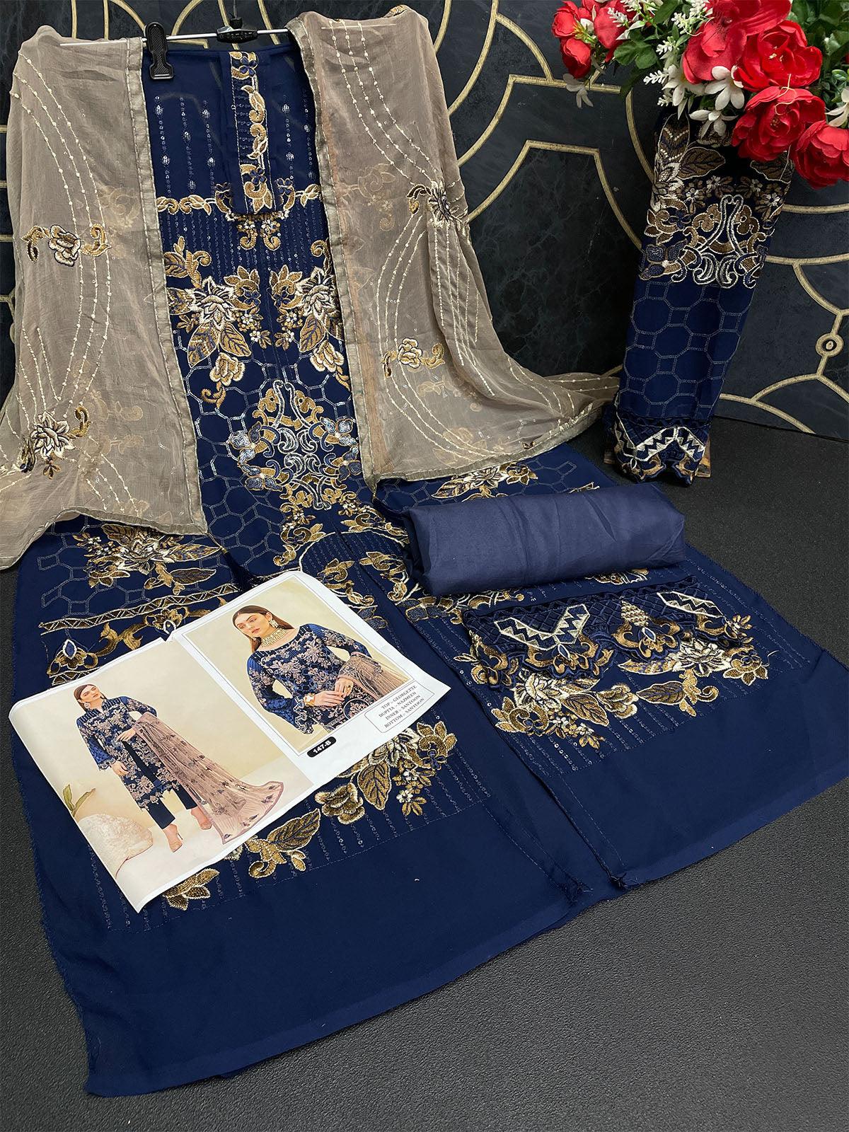Blue Heavy Embroidered Women Salwas Suit Set - Odette