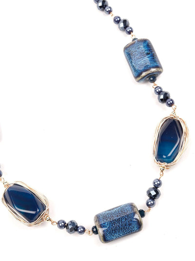 Blue Hue Boho Textured Necklace - Odette