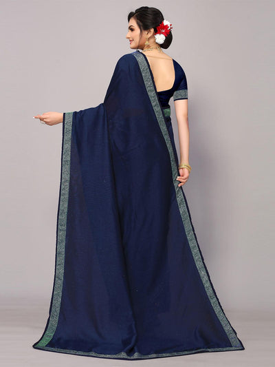 Blue Poly Silk Emblished Zari Border Saree With Matching Blouse. - Odette