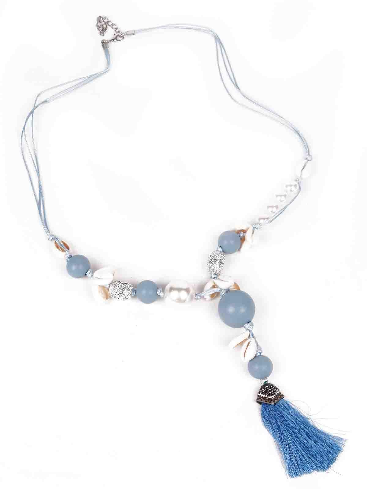 Blue statement fringe necklace - Odette