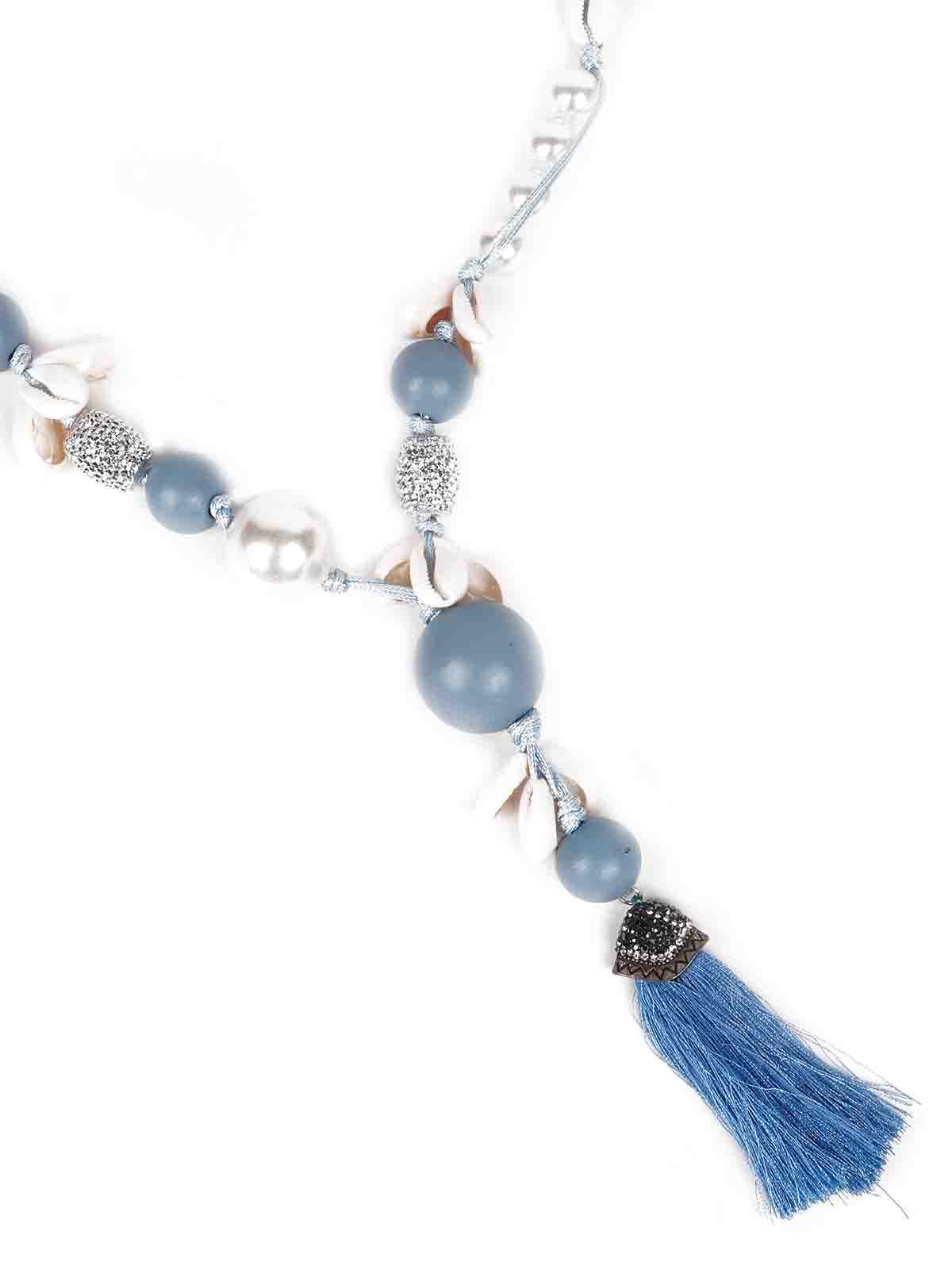 Blue statement fringe necklace - Odette