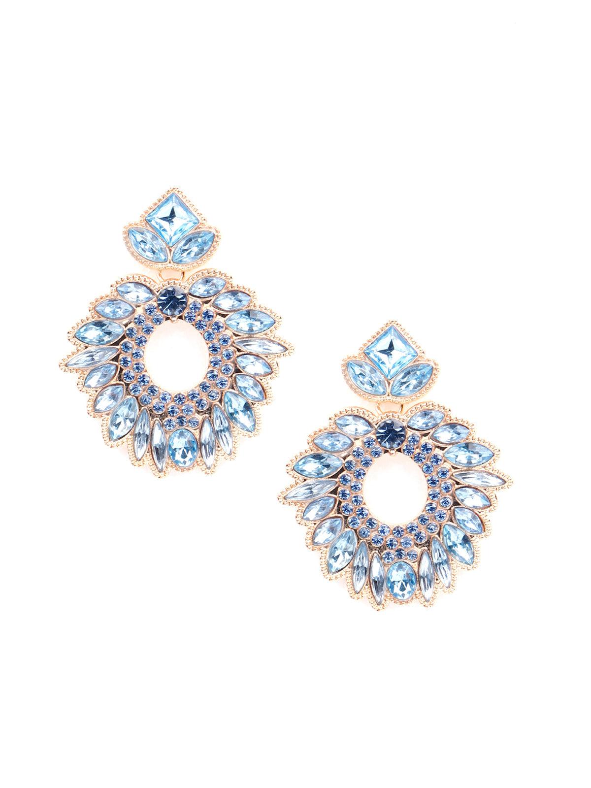 Blue textured rounded crystal embellished statement earrings - Odette