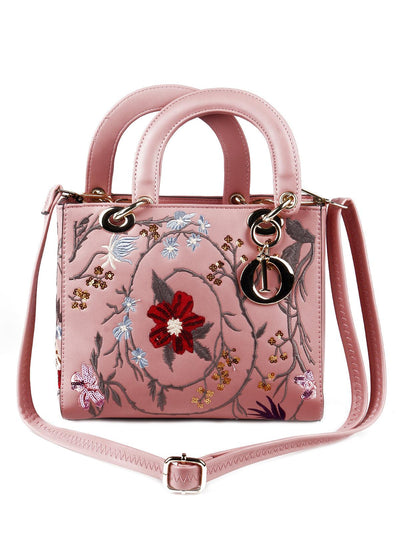 Blush pink floral satchel bag for women - Odette