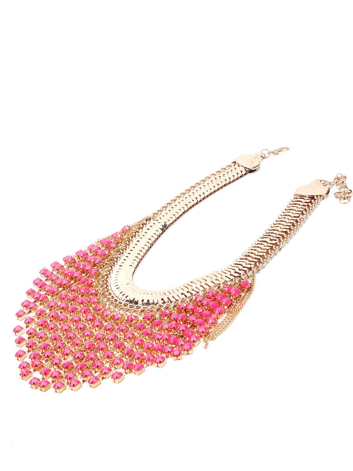 Boho pink and gold tassel drop necklace - Odette