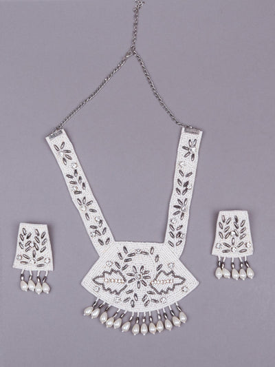 Boho style white artificial beaded necklace set - Odette