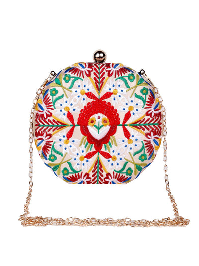 Boho vibrant hand embroidery spherical bag -peach - Odette