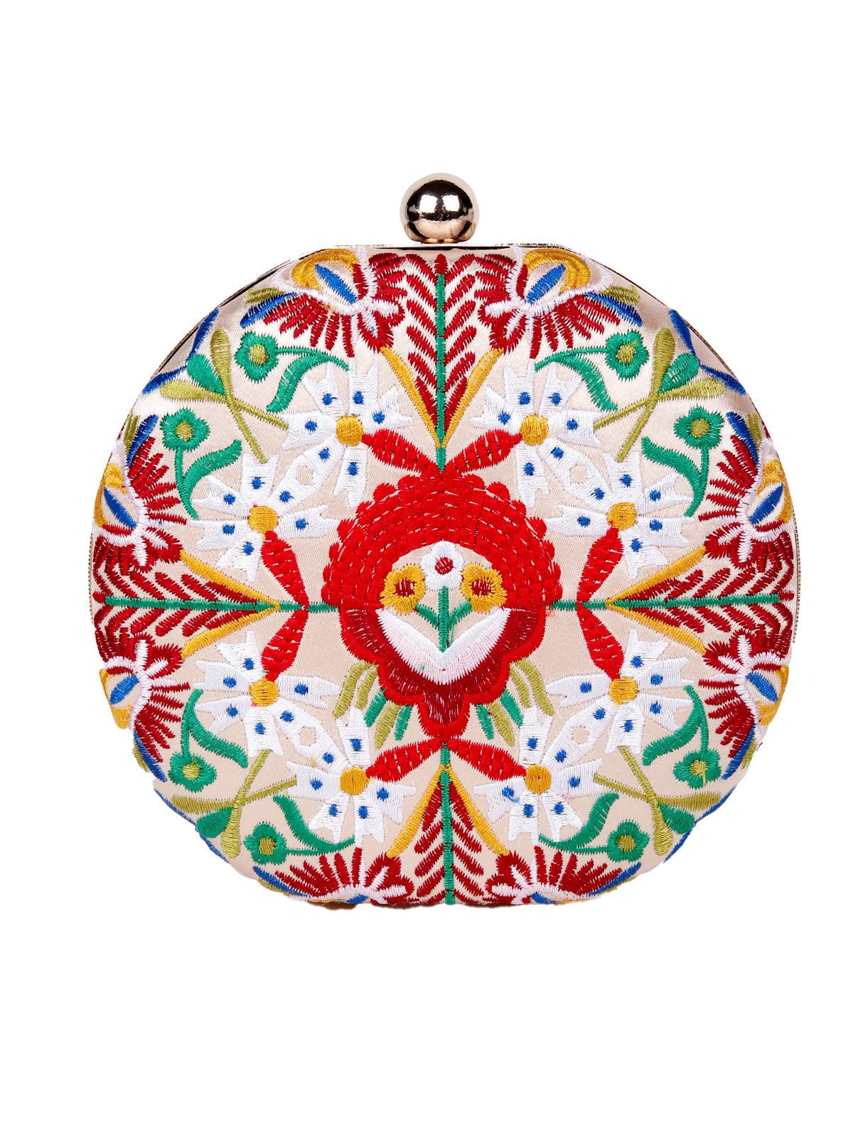 Boho vibrant hand embroidery spherical bag -peach - Odette