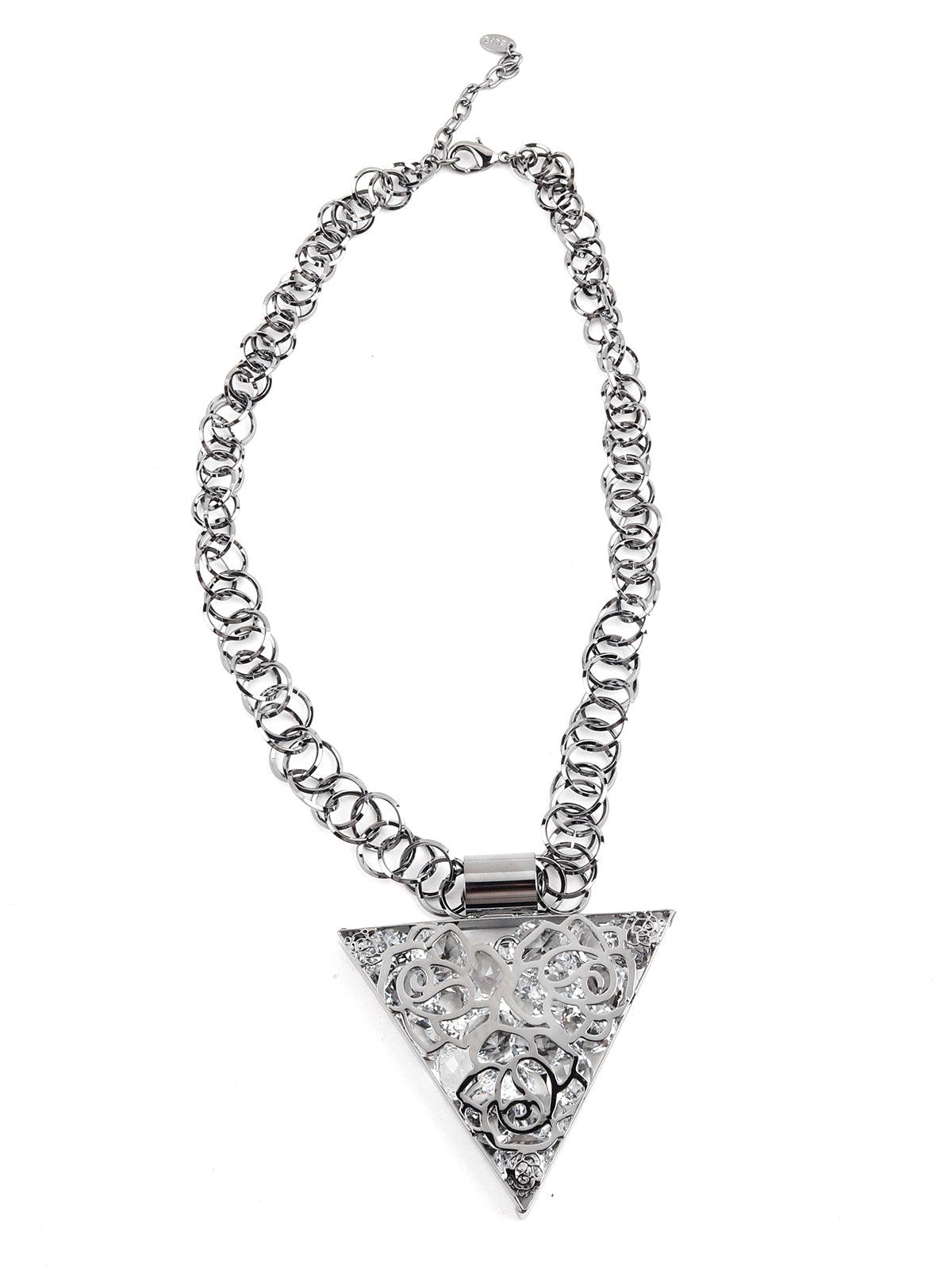 Bold silver triangular pendant necklace - Odette
