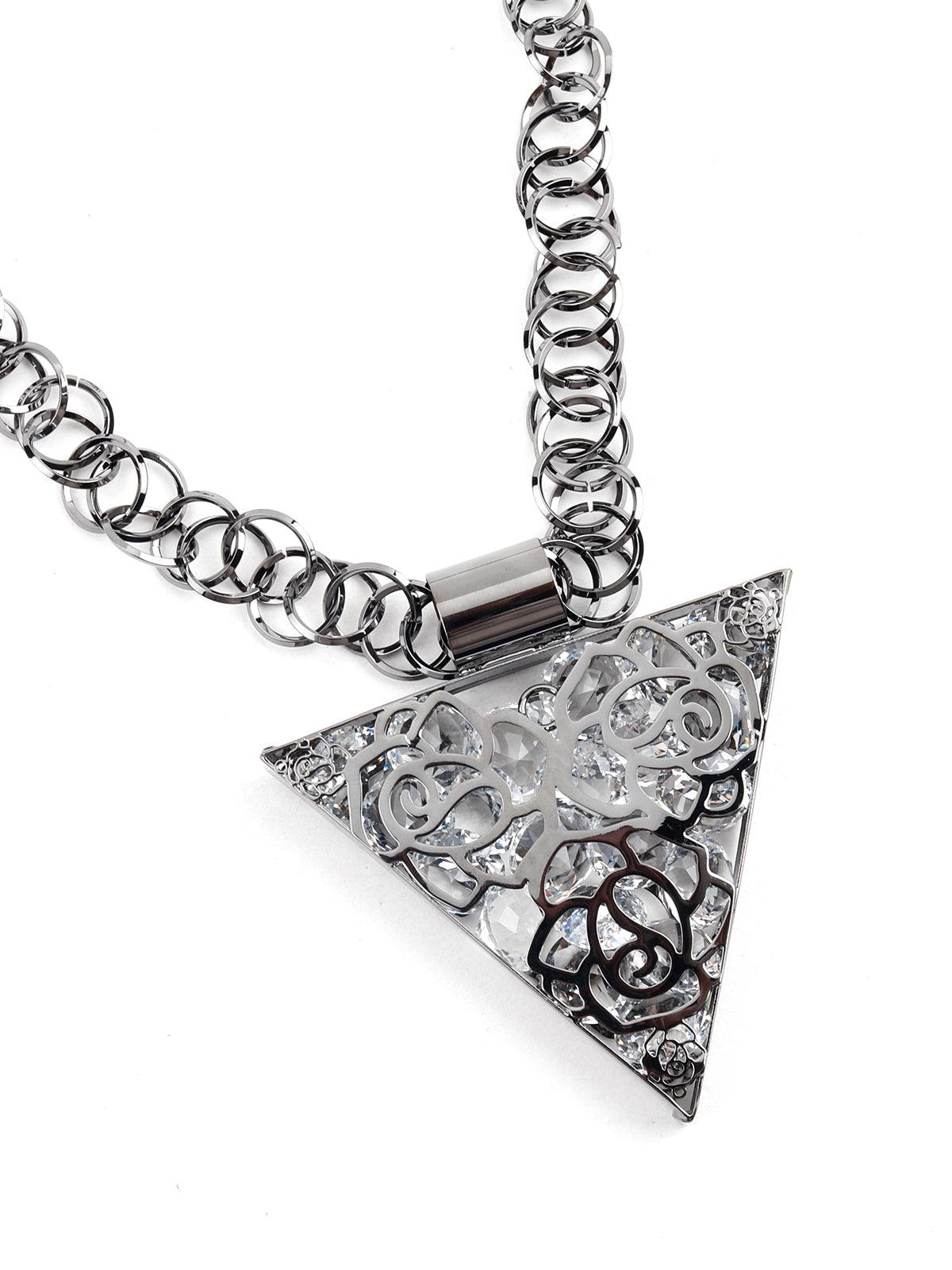 Bold silver triangular pendant necklace - Odette