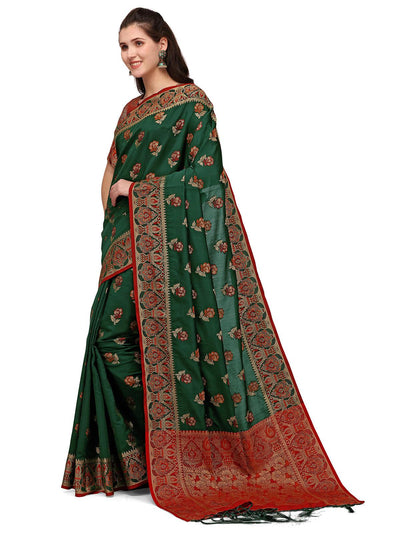 Bottle Green Colour Banarasi Silk Embellished Work Saree - Odette