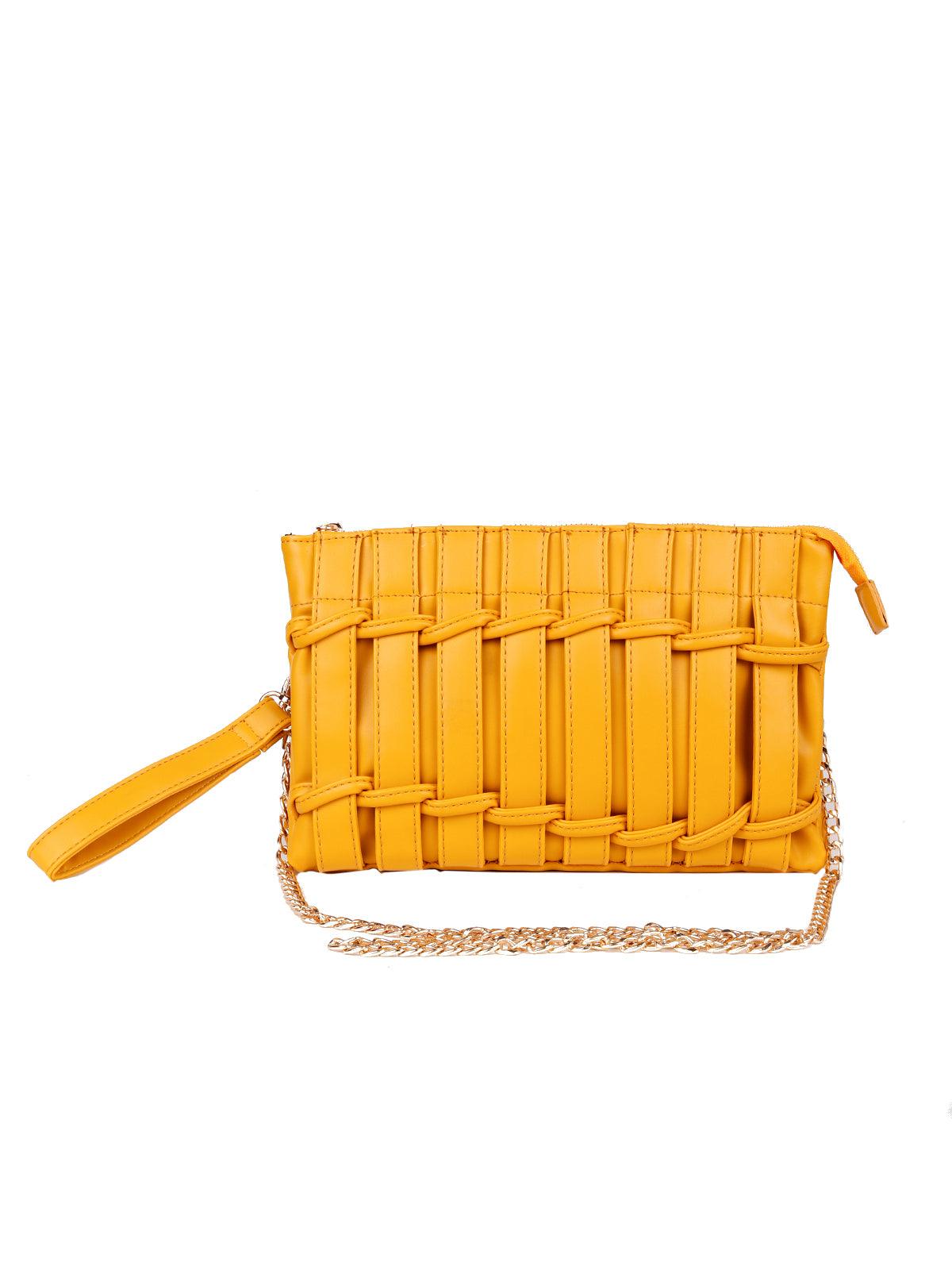 Bright mustard yellow textured sling bag - Odette
