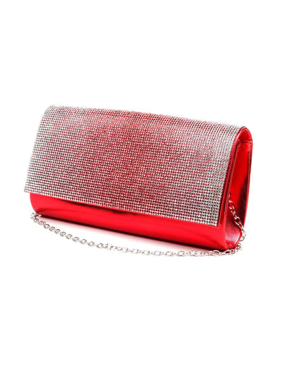 Bright red shimmering sling bag for women - Odette