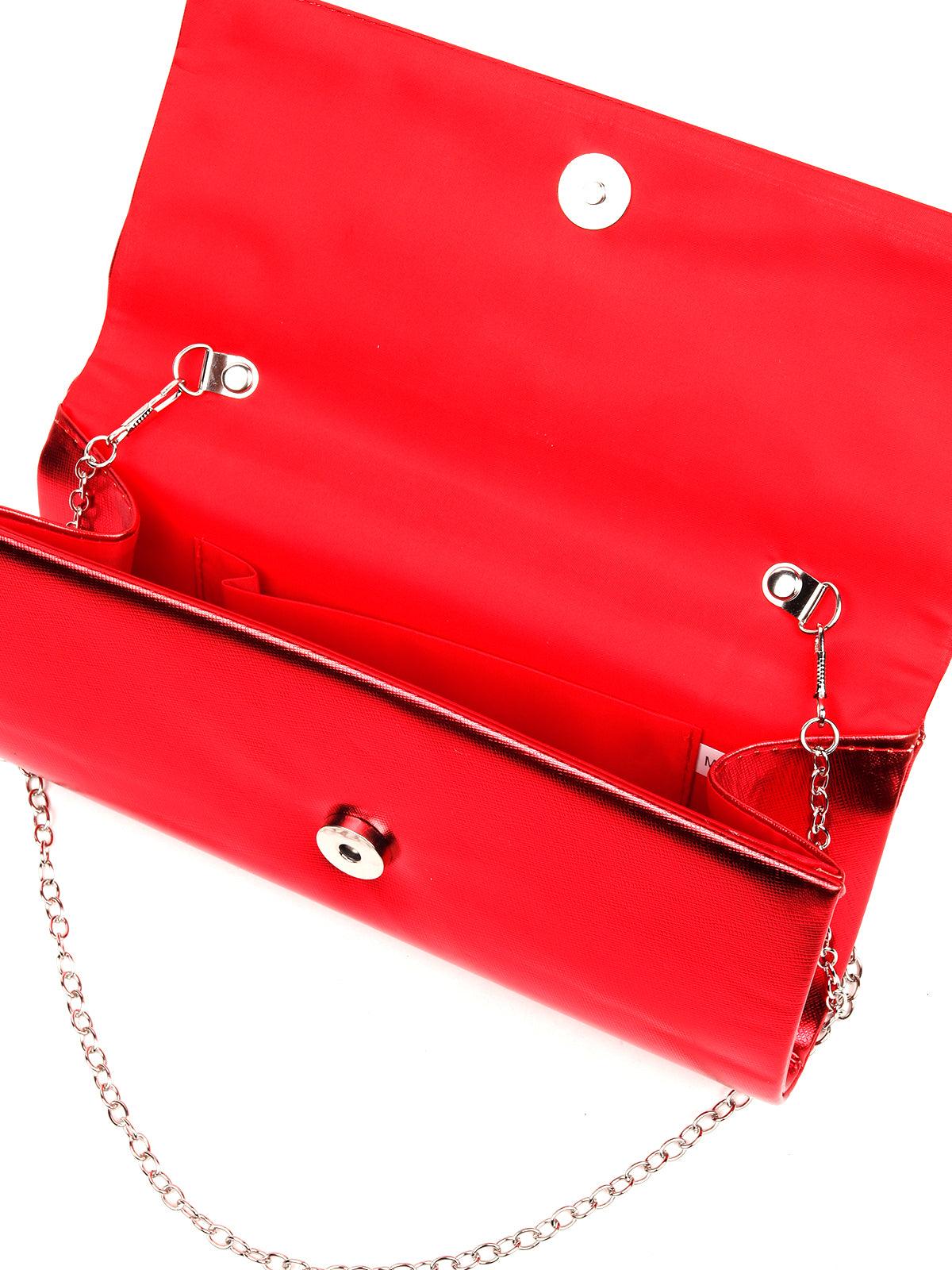 Bright red shimmering sling bag for women - Odette