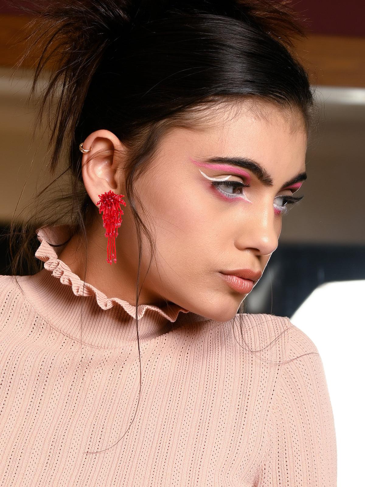 Bright red stunning statement earrings - Odette