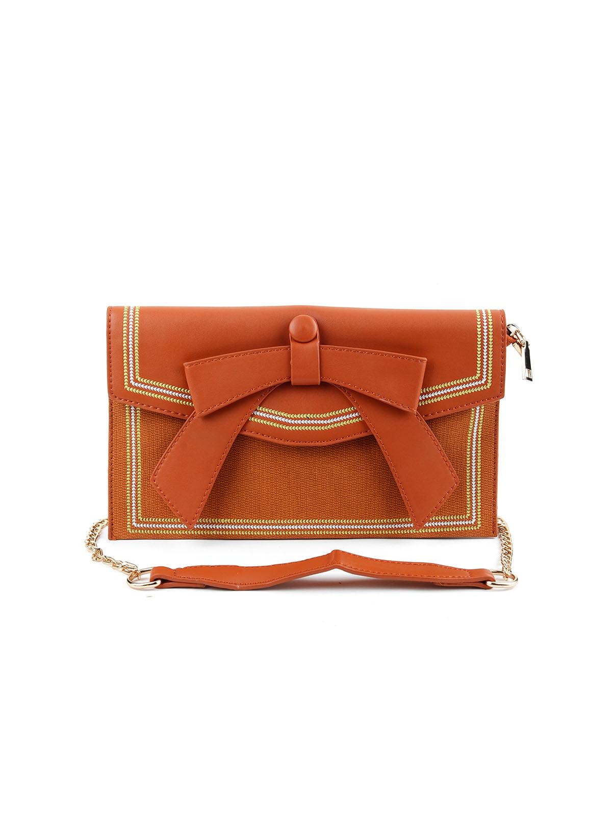 Brown Bow Design Envelope Shape Handbag - Odette