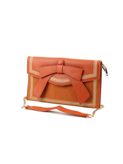 Brown Bow Design Envelope Shape Handbag - Odette