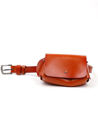 Brown Colored Solid Waist Belt-Bag - Odette