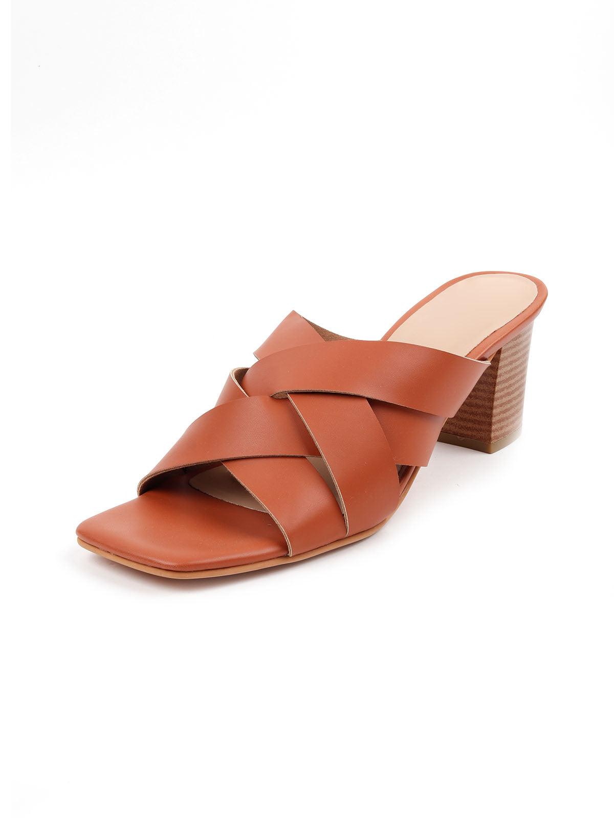 Brown Crisscross Heeled Footwear - Odette