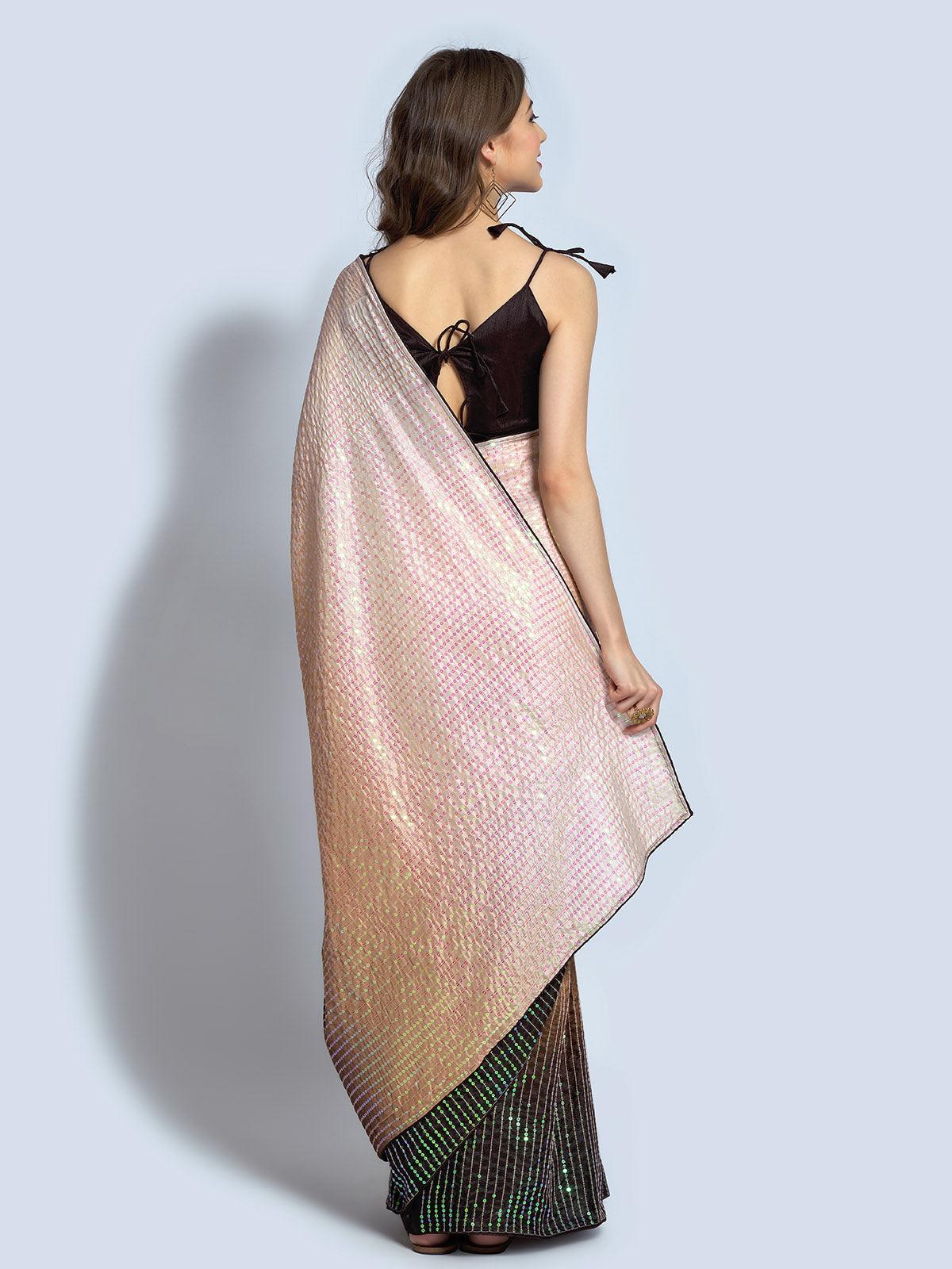 Brown Georgette  designer embroidery saree - Odette