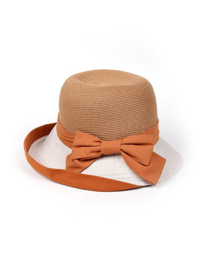 Bucket Crochet Hat With Tan Bow Tie - Odette