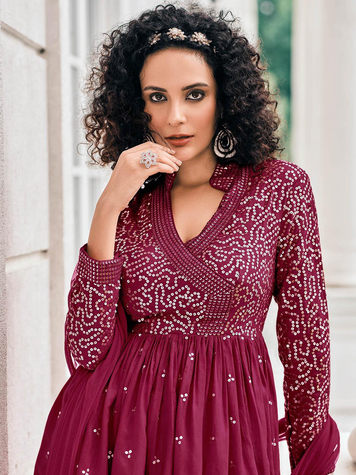 Burgundy Color Viscose Georgette Designer Sharara Suit - Odette